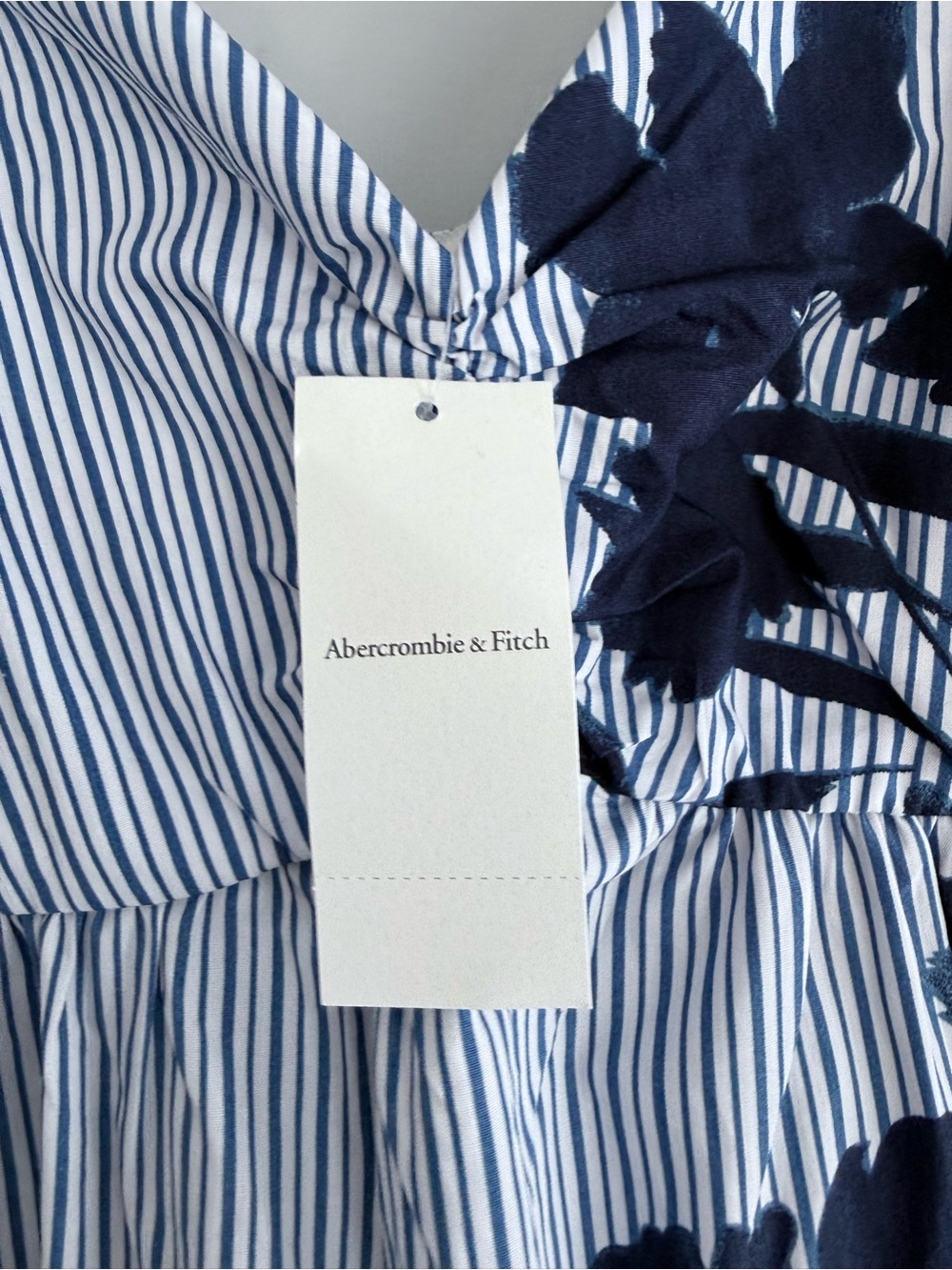 Abercrombie & Fitch Sweetheart Babydoll Maxi Dress Blue Floral Stripe NWT M P - Picture 11 of 16